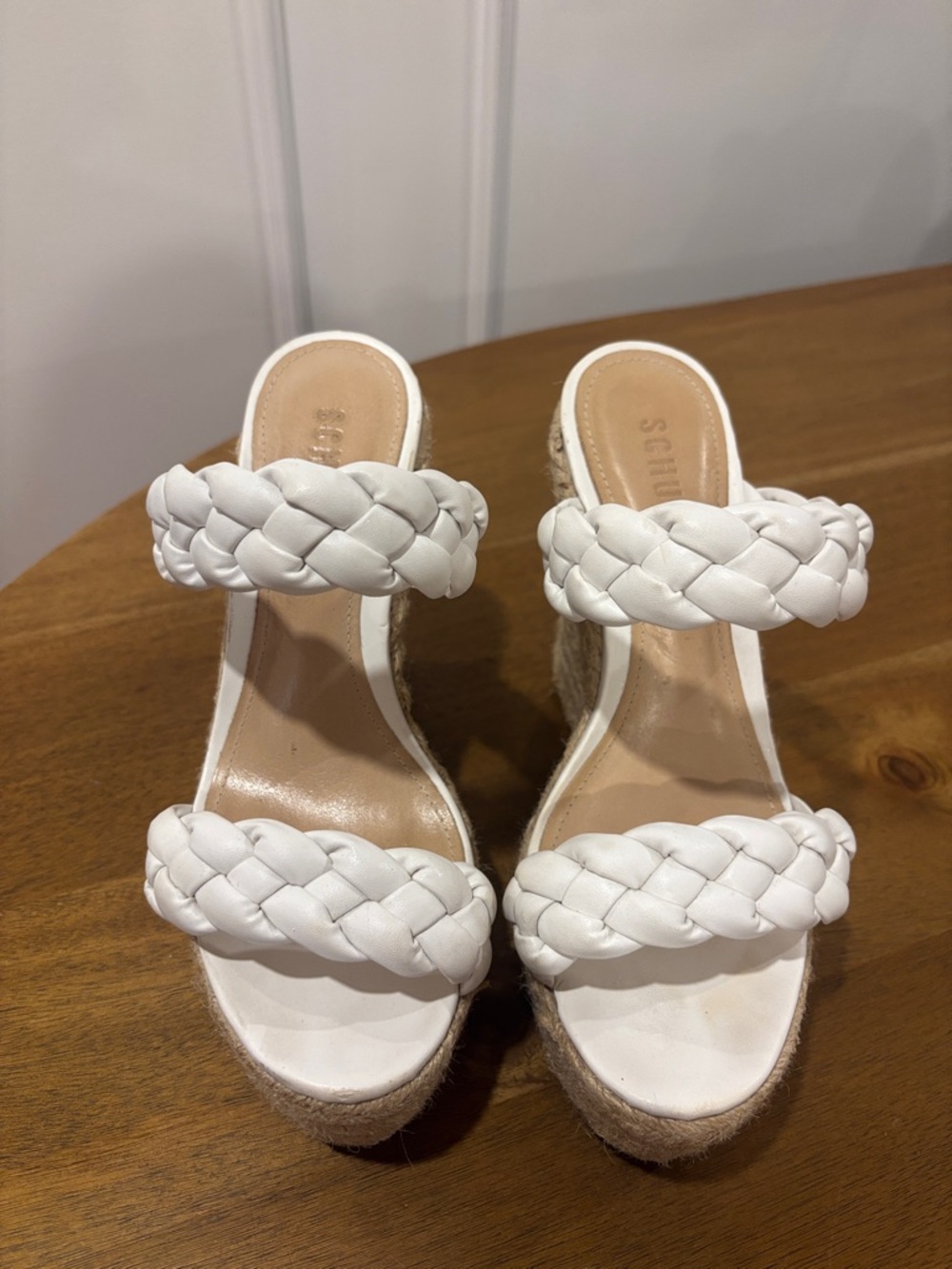 SCHUTZ White Braided Espadrille Wedge Sandals